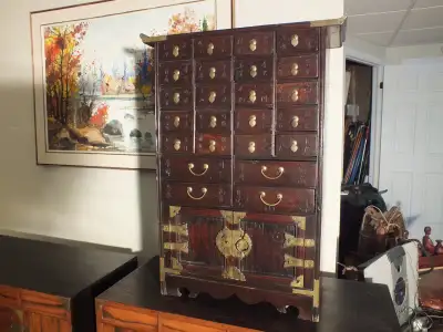 (Index: asian oriental) Beautiful vintage chinese apothecary chest from early 20th c with beautiful...