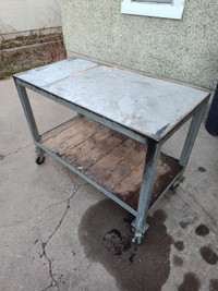 Steel work table on casters