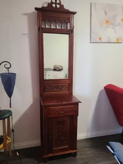 Vintage Hall Tree with Mirror and Storage, View more