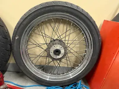 I am looking to sell a good pair of laced wheels taken off my 99 Dyna. Spokes and rims in good condi...