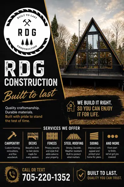 What we offer? - framing - decks/fences - steel roofing - siding - soffit/fascia - and more! Service...