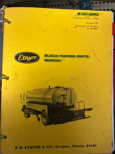 3 ring binders of manuals Operation, Maintenance, Parts and safety manual plus supplements Parts man...