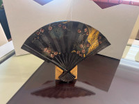 Japanese Hand Made Ceramic Decorative Fan with Bamboo Stand!