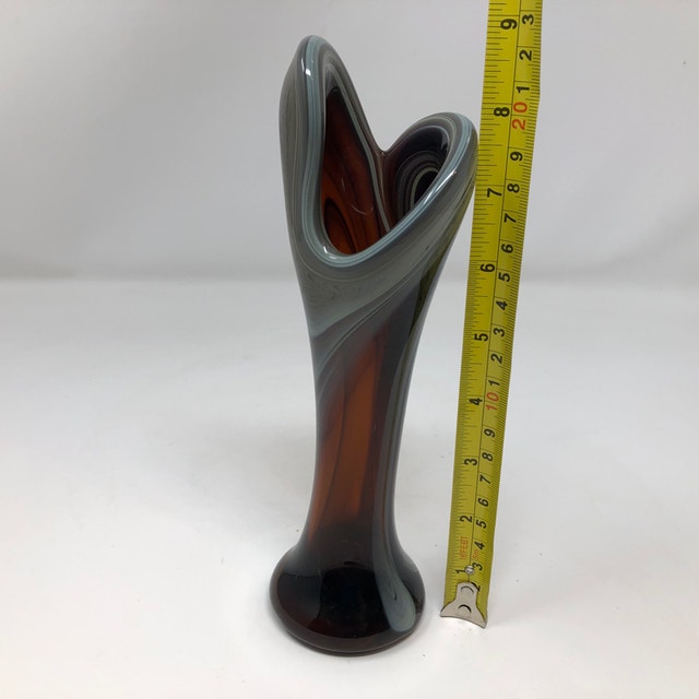 Vintage Japan Brown and White Slag Two Finger Swung Glass Vase Arts