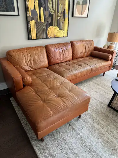Structube KINSEYmid-century modern  100% leather sectional sofa, View more