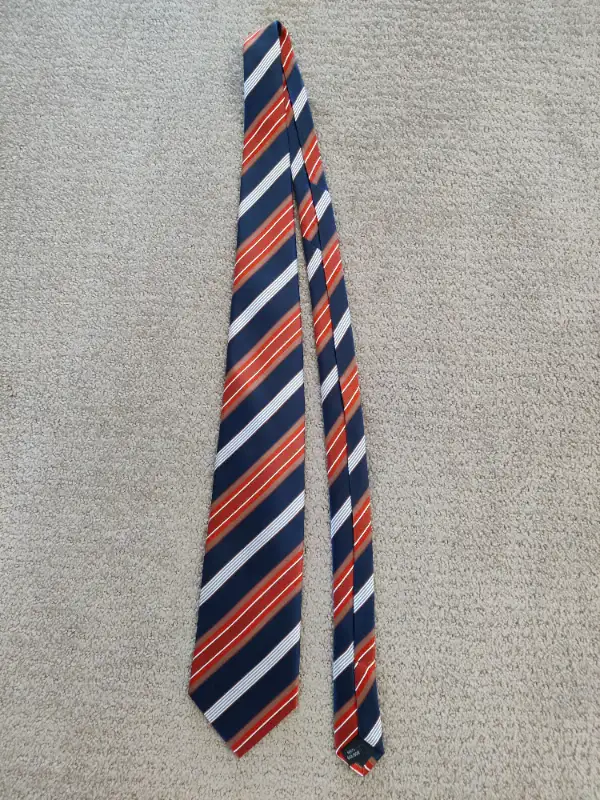 Men's Silk Neck Ties - Mantles - 100% Silk - Navy Blue / Orange in Men's in Calgary - Image 2