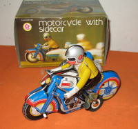 Vintage Motorcycle & Sidecar Wind Up Tin Toy - Brand New Boxed -