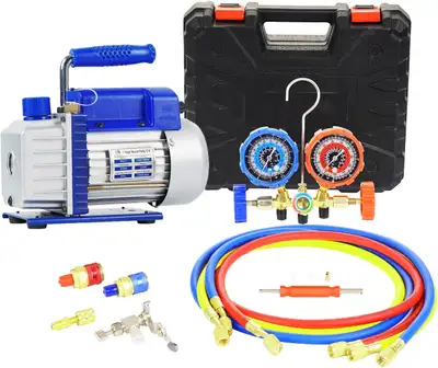 3.5CFM 1/4HP Vacuum Pump Kit with Manifold Gauge Set |, View more
