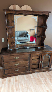 Solid wood dresser and mirror 
