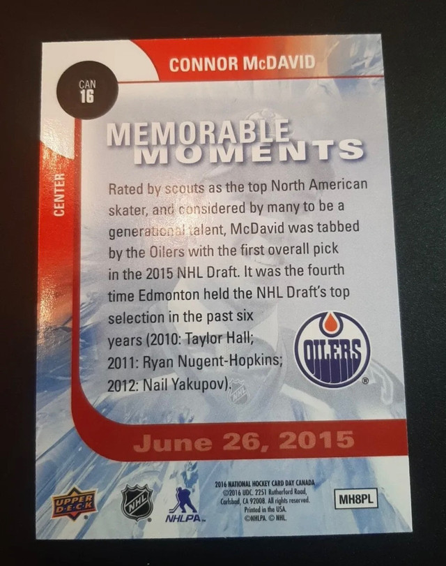 Connor McDavid Memorable Moments Card in Arts & Collectibles in Edmonton - Image 2