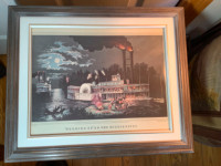 #3 Currier&Ives Reprint Lithog “Wooding Up” On the Mississippi