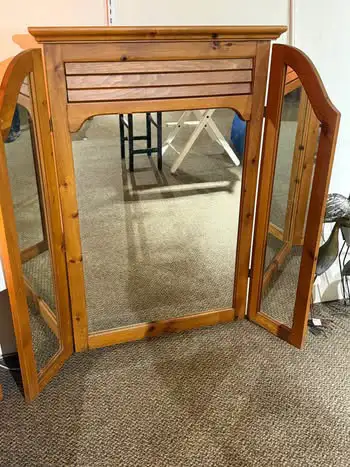 Solid Wood Tri-Fold Wing Mirror vanity mirror w/ 2 folding wings, View more