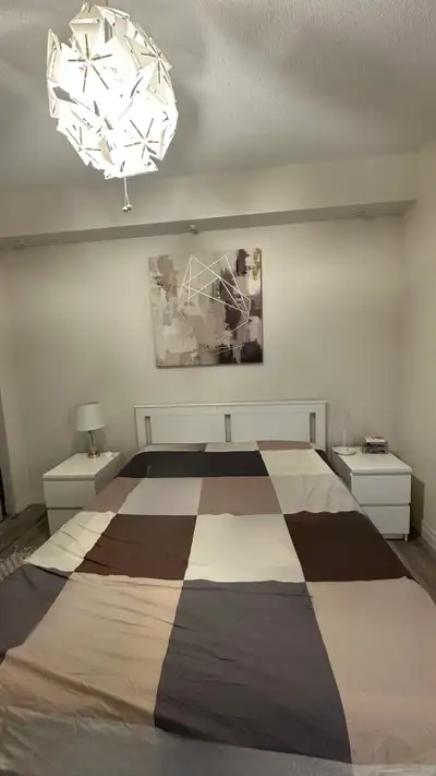 ikea white queen bed frame for SALE with two side tables, View more