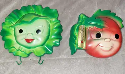 Millar 1973 lettuce and apple / 50-60s Deer and Doe chalkware, View more
