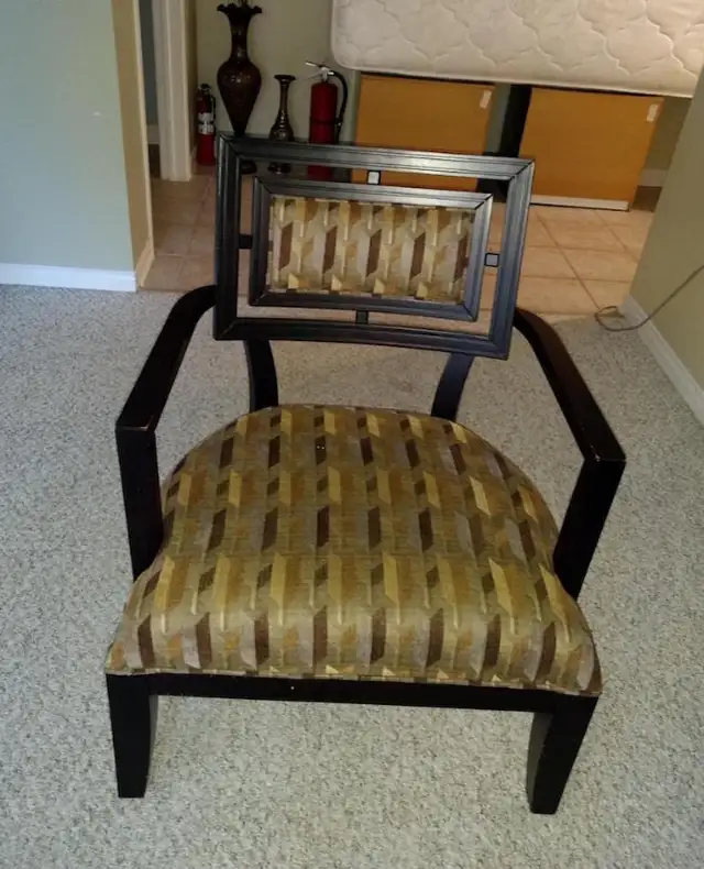 Large Wood Armchair with Fabric Seat and Back in Chairs & Recliners in Kingston - Image 8