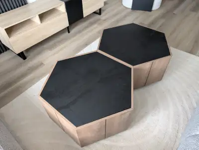 In perfect condition This hexagonal coffee table features a unique and stylish design that will be a...