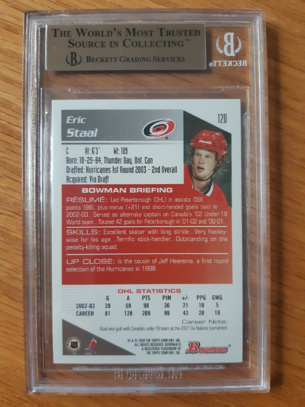 2003-04 BOWMAN CHROME ERIC STAAL RC BGS GEM Mint 9.5  ROOKIE 120 in Arts & Collectibles in St. Catharines - Image 3
