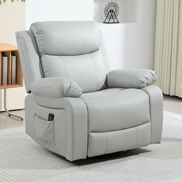  PU Leather Reclining Chair with Vibration Massage Rocker, Swive in Chairs & Recliners in Markham / York Region - Image 2