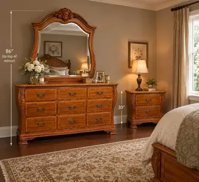 Stunning Dresser, Beveled Mirror & Matching Nightstand, View more