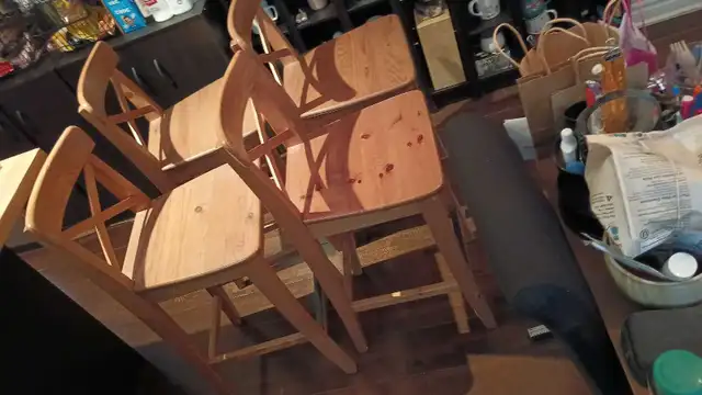 IKEA wooden bar stools with back rest in Chairs & Recliners in City of Toronto - Image 2