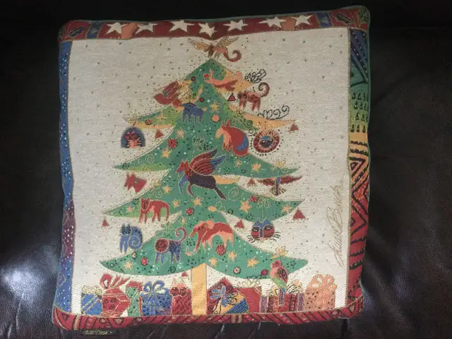 Laurel Burch Christmas Tree Cats Tapestry Pillow