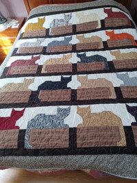 New Double Size Hand Made Quilt. Cat Pattern