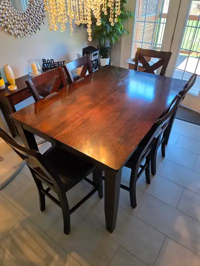 High-Top Solid Wood Dining Table with 6 Chairs, View more