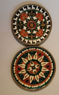 Vintage Cloisonne Enamel Brass Mandala Wall Hanging Plates Set