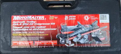 Motomaster 2 1/4 ton hydraulic trolley jack & air compressor. Includes everything as pictured.