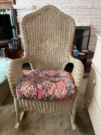 Wicker Rocking Chair and Antique Wicker Blanket Box