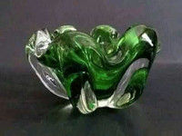 Vintage 1960's  Japanese Green Glass Ashtray 