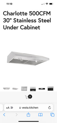 Brand new Vesta Stainless Steel kitchen range hood for sale.