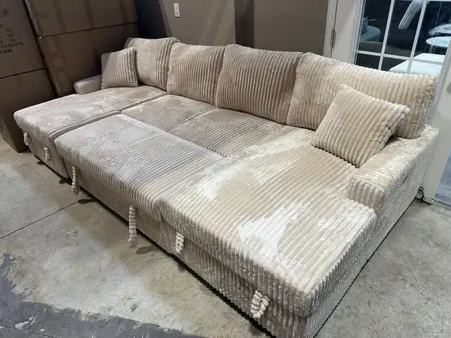 Grab It Now Corduroy Sectional Sofa Bed with Double Storage Chai in Couches & Futons in Kingston - Image 4