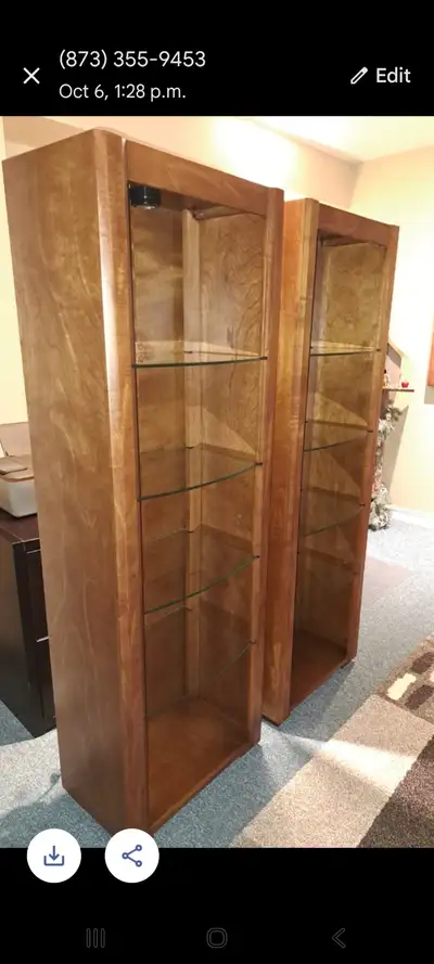 Solid Oak Towers wth glass shelves and light., View more