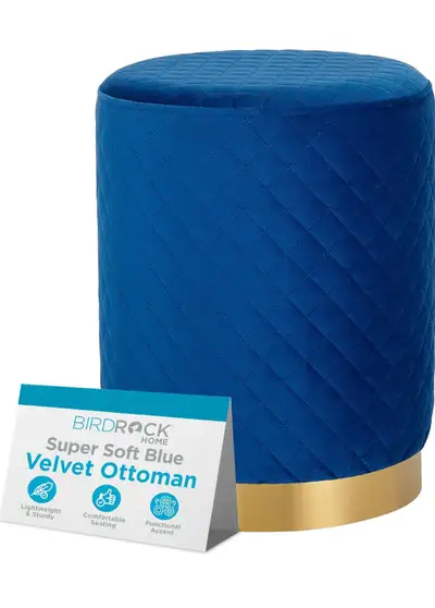 BIRDROCK HOME Velvet Round Ottoman Foot Stool with Lattice - NEW, View more