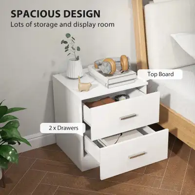 White modern bedside Table with 2 Drawers, Modern Nightstand , View more