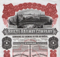 1912 Brazil Railway Company Stock Certificate, Free S/H