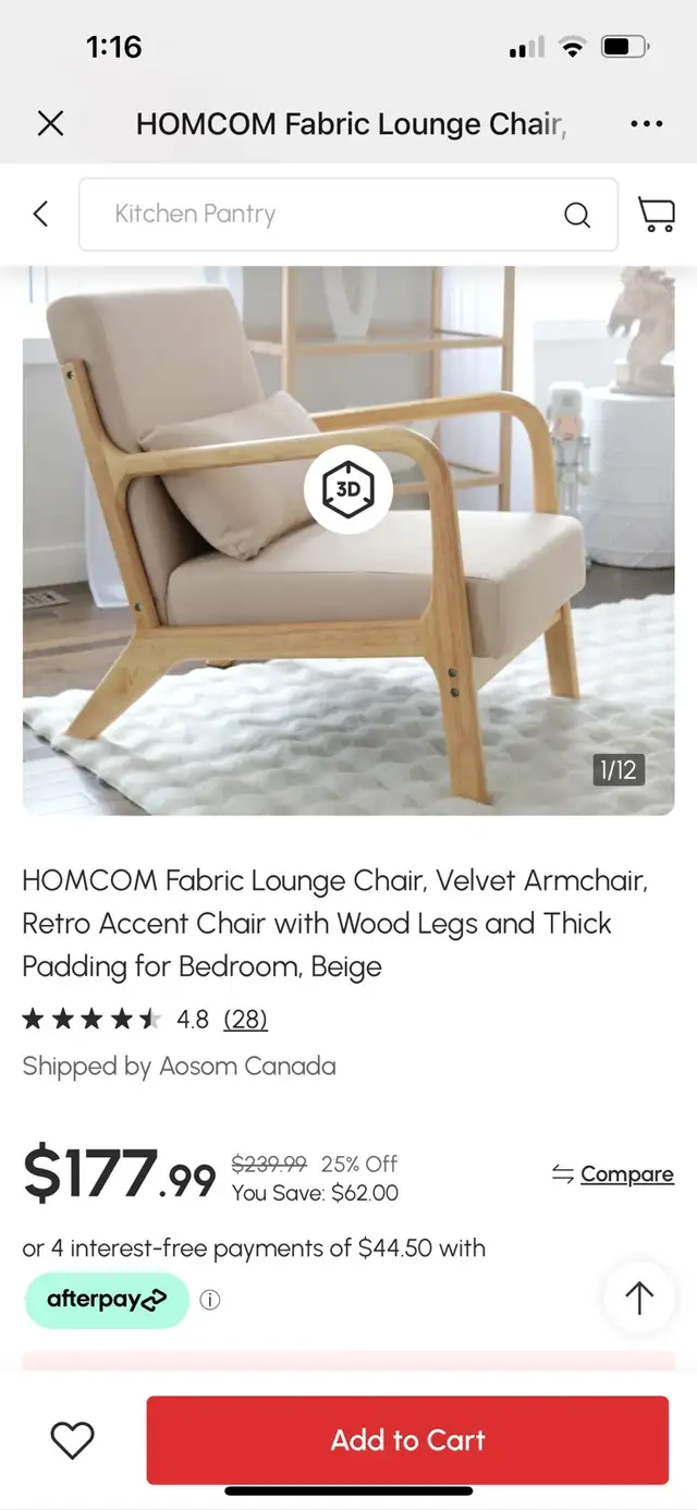 Beige Fabric Lounge Chair, Velvet Armchair, Retro Accent Chair  in Chairs & Recliners in Markham / York Region - Image 11