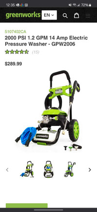 Brand new greenworks 2000psi pressure washer 