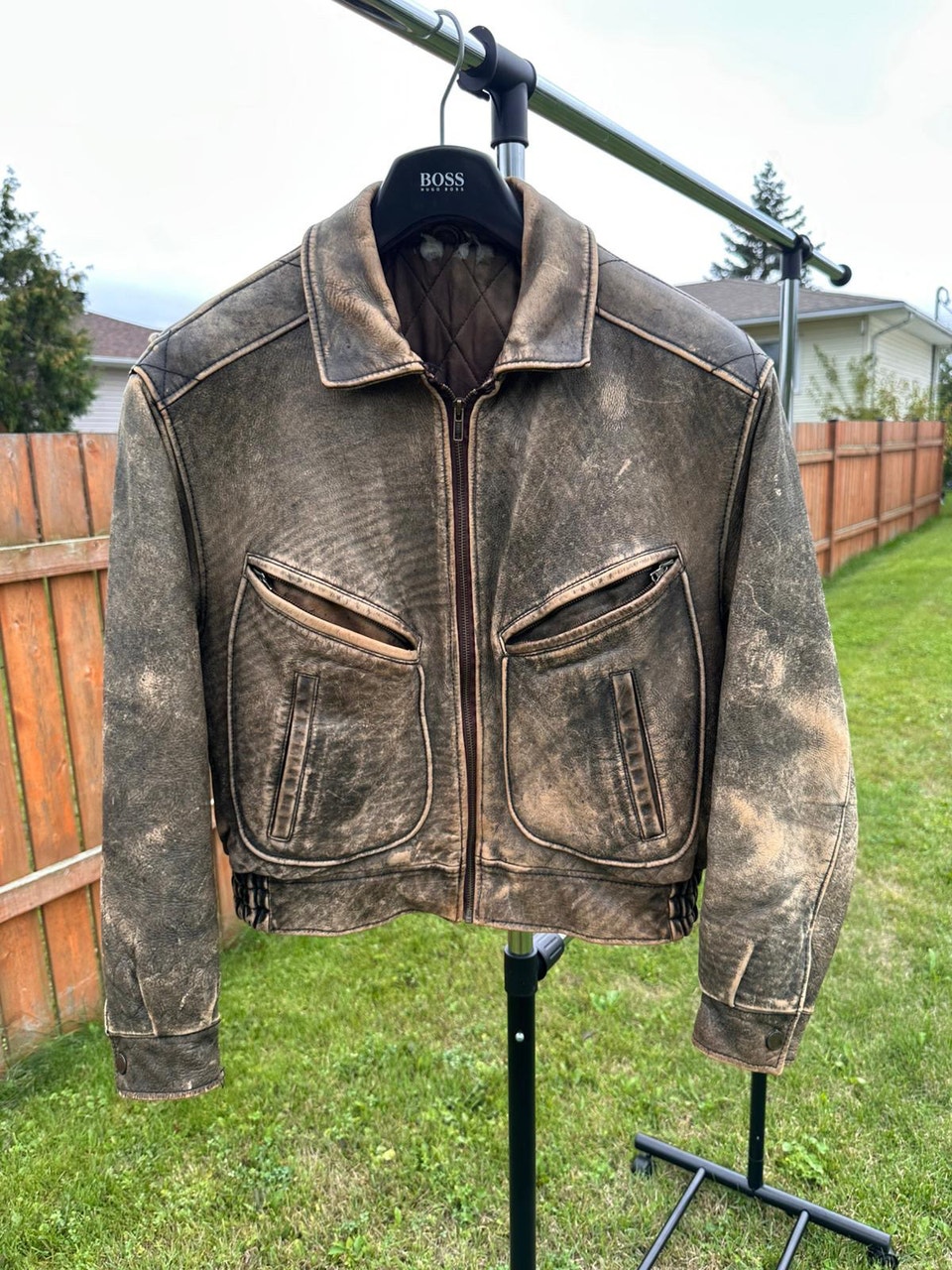 Hugo Boss, 1990s Hugo Boss aviator leather jacket.