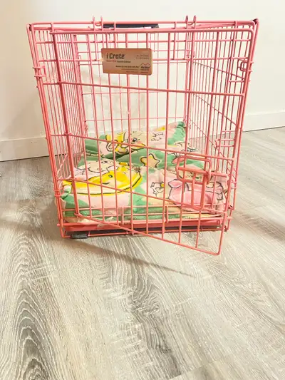 Pink dog crate, View more
