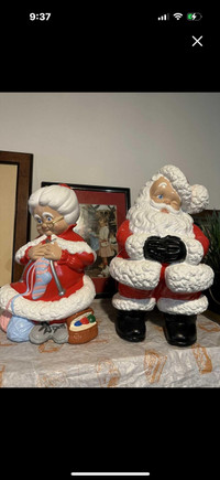 Vintage Mr & Mrs Santa Claus Atlantic Ceramic Figures  14”