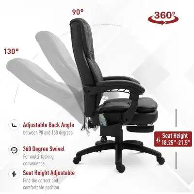 Office Chair High Back 6-Point Vibration Massage Reclining 360° Swivel Height Adjustable with Retrac...