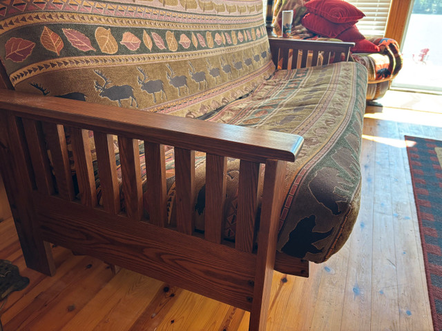 Queen size Oak frame futon with mattress and cover  in Couches & Futons in Muskoka - Image 3