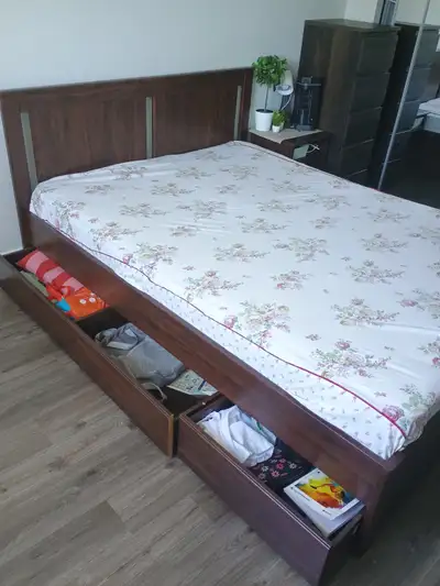 Queen size Bed with 4 storage drawers and bedside table, View more
