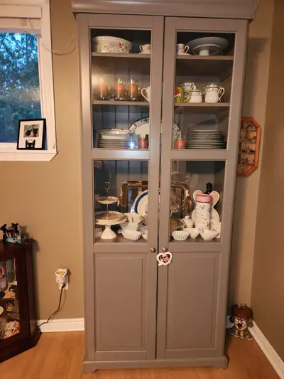 Ikea Grey Display Cabinet with Glass Doors, View more