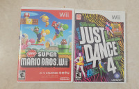 2 Wii games - Super Mario Bros + Just dance 4