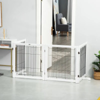 Wooden Dog Gate Foldable Pet Fence for Small & Medium Dogs 4 Pan