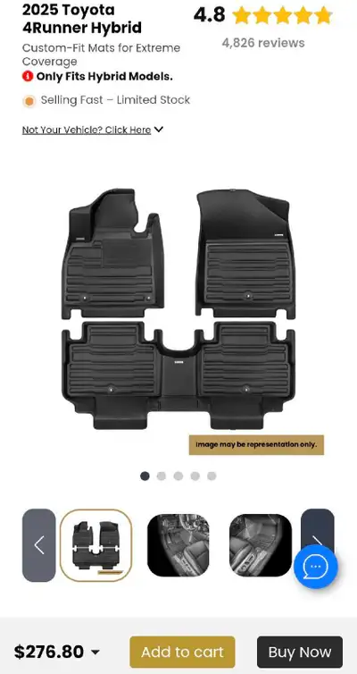 TUX MATS FOR 2025/26 TOYOTA 4RUNNER (HYBRID ONLY) FRONT AND REAR SEATS PLUS CARGO AND SEAT BACKS. RE...