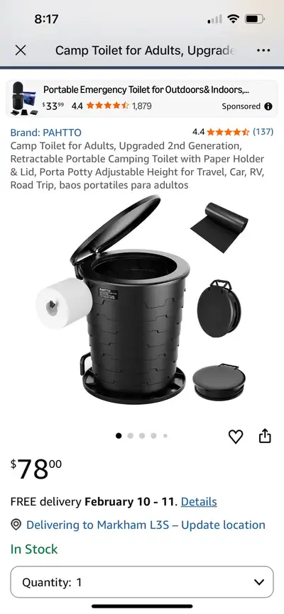 Camp Toilet for Adults, Upgraded 2nd Generation, Retractable Portable Camping Toilet with Paper Hold...